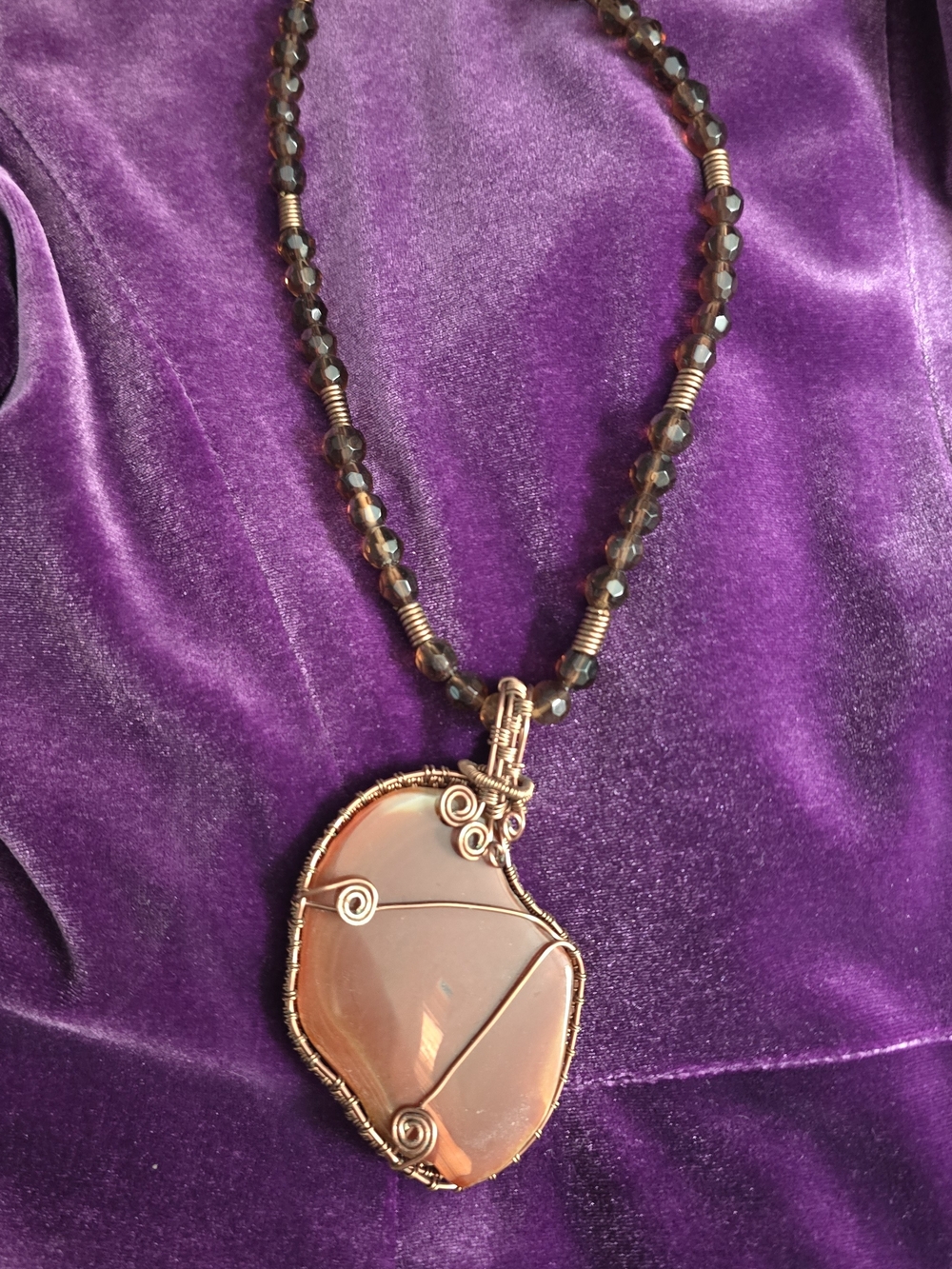 Handcrafted Copper Wire Wrapped Carnelian Pendant Necklace - Brown